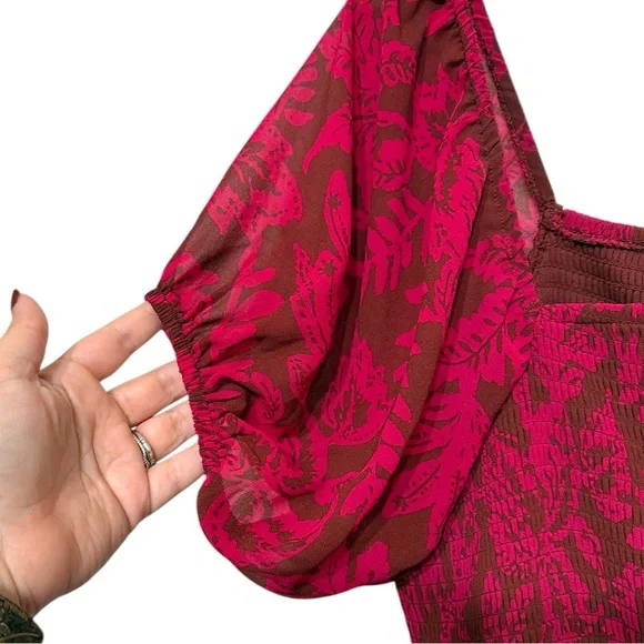 Torrid Dress Woman’s Size 1X Brown Pink Floral Smocked A-Line Midi Length - Picture 7 of 13